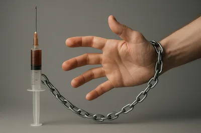 Hand Chained to a Medical Syringe