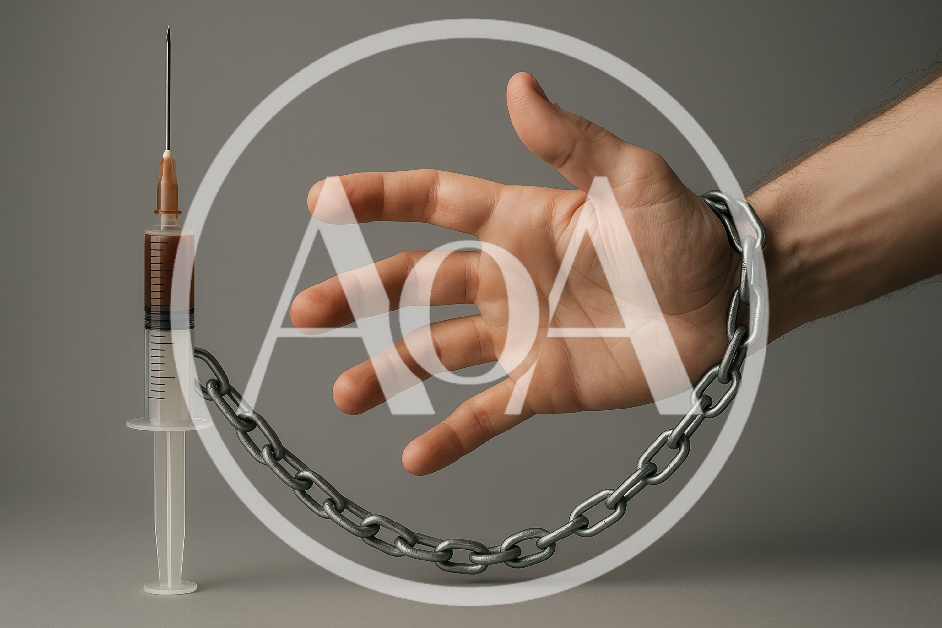 Hand Chained to a Medical Syringe
