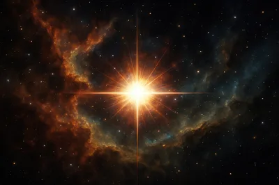 Bright Star Shining Amidst Deep Space Nebula