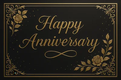 Elegant Gold Happy Anniversary Text On Black Background