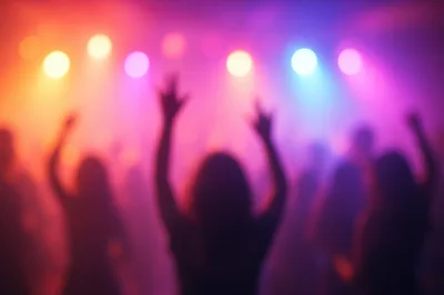 Silhouetted Crowd Dancing at a Nightclub Concert