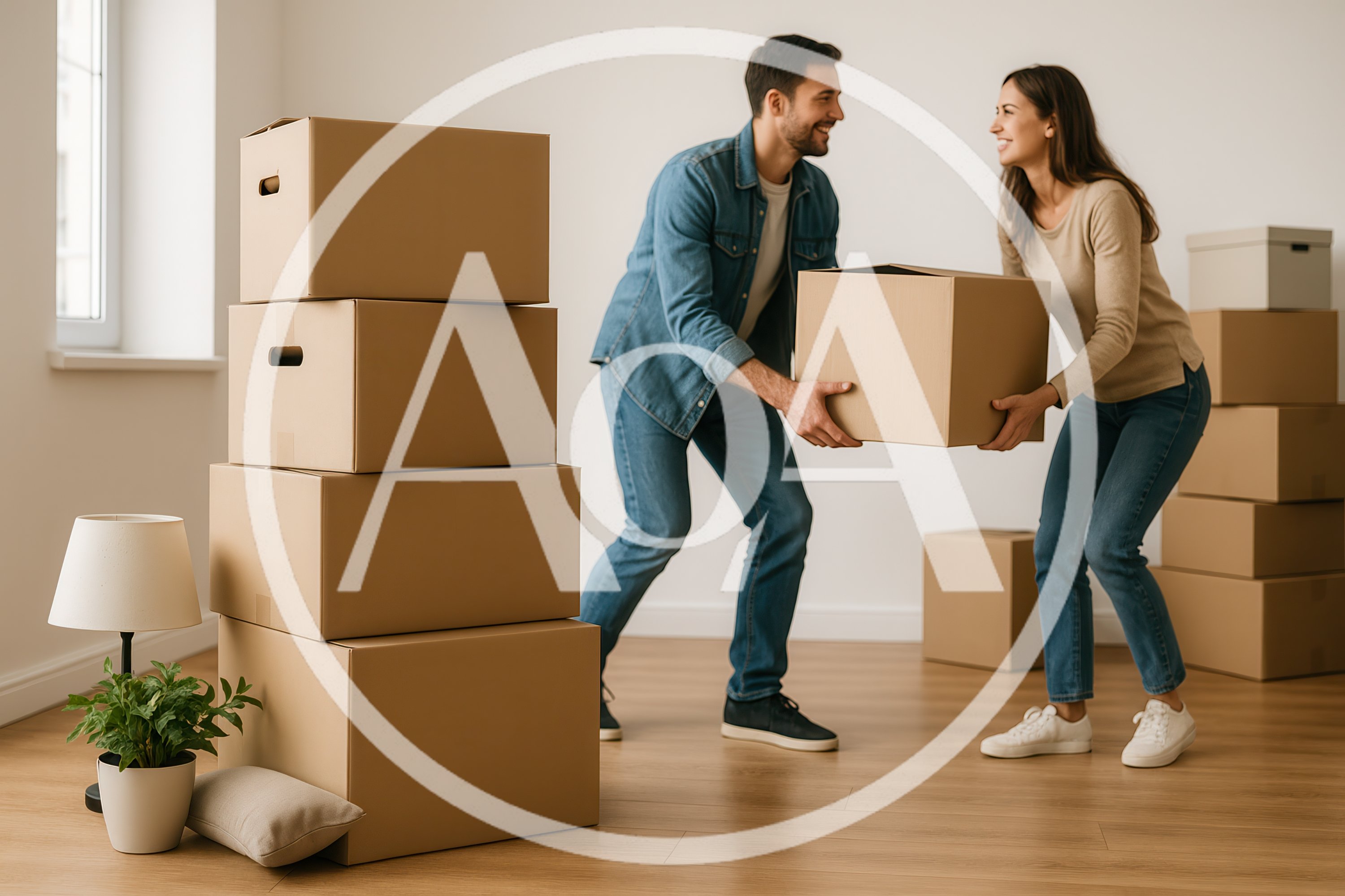 Happy Couple Moving Into New Home With Cardboard Boxes