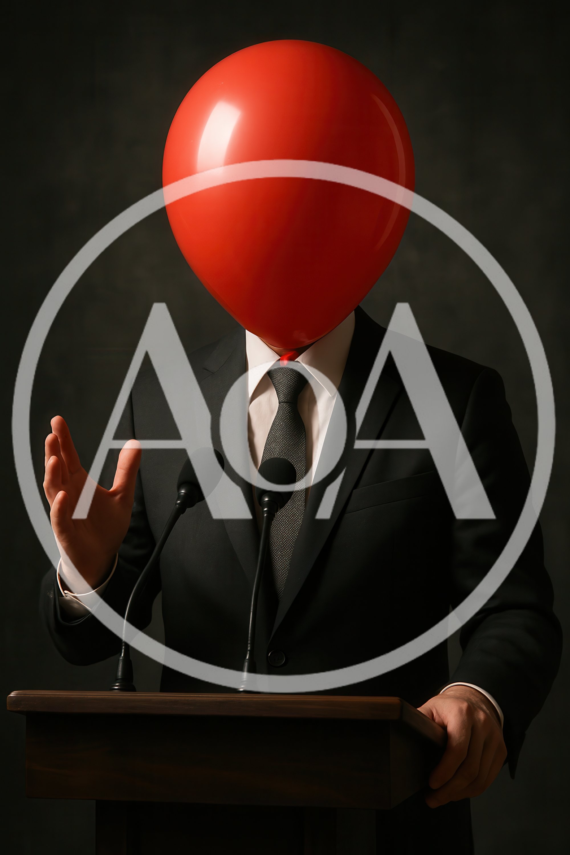 Person With Red Balloon Head Giving A Speech
