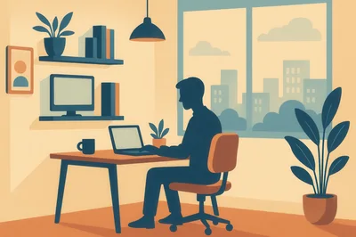 Silhouette Of A Person Working At A Desk