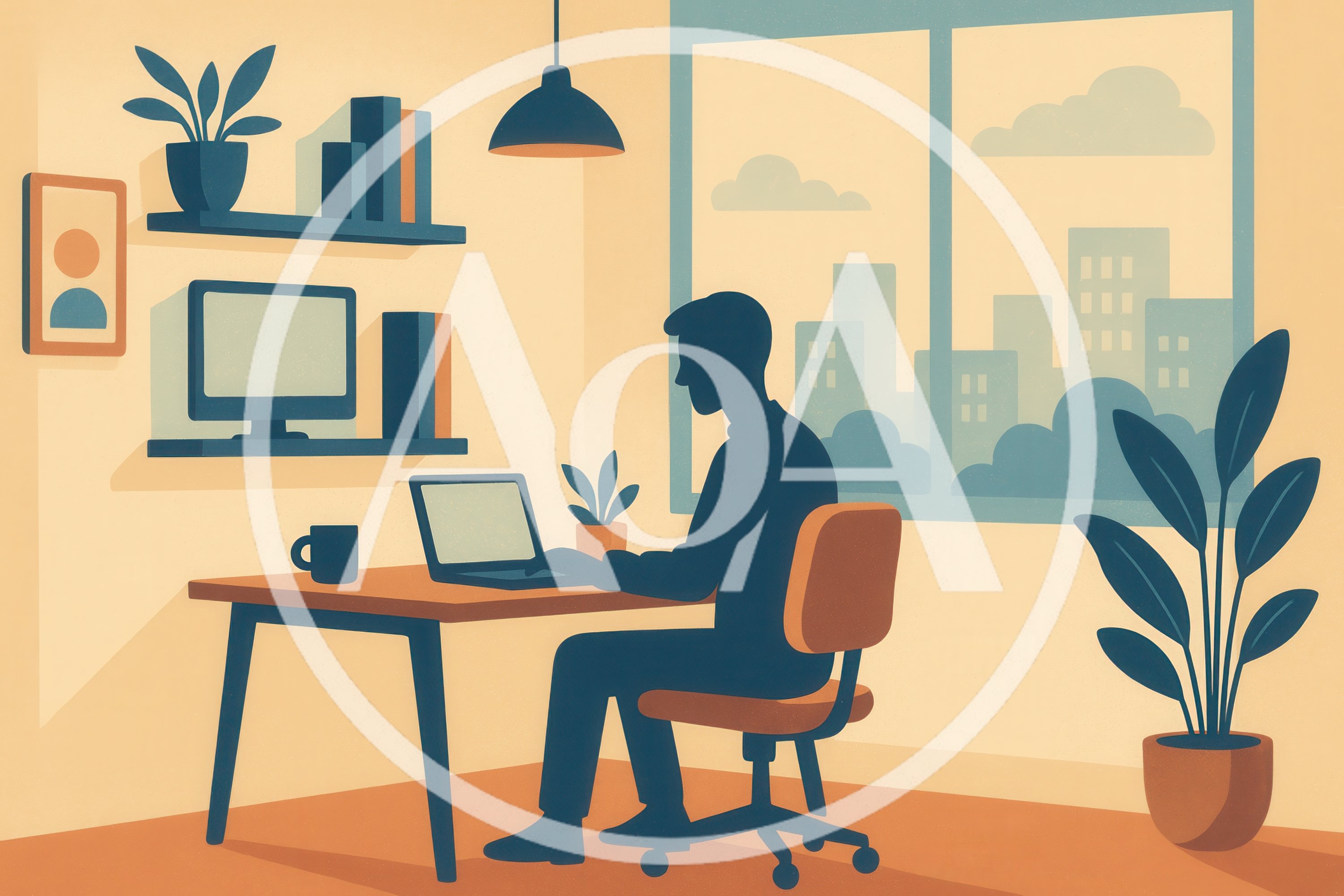 Silhouette Of A Person Working At A Desk