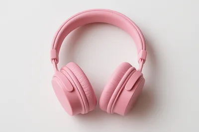 Pink Wireless Over Ear Headphones On White Background