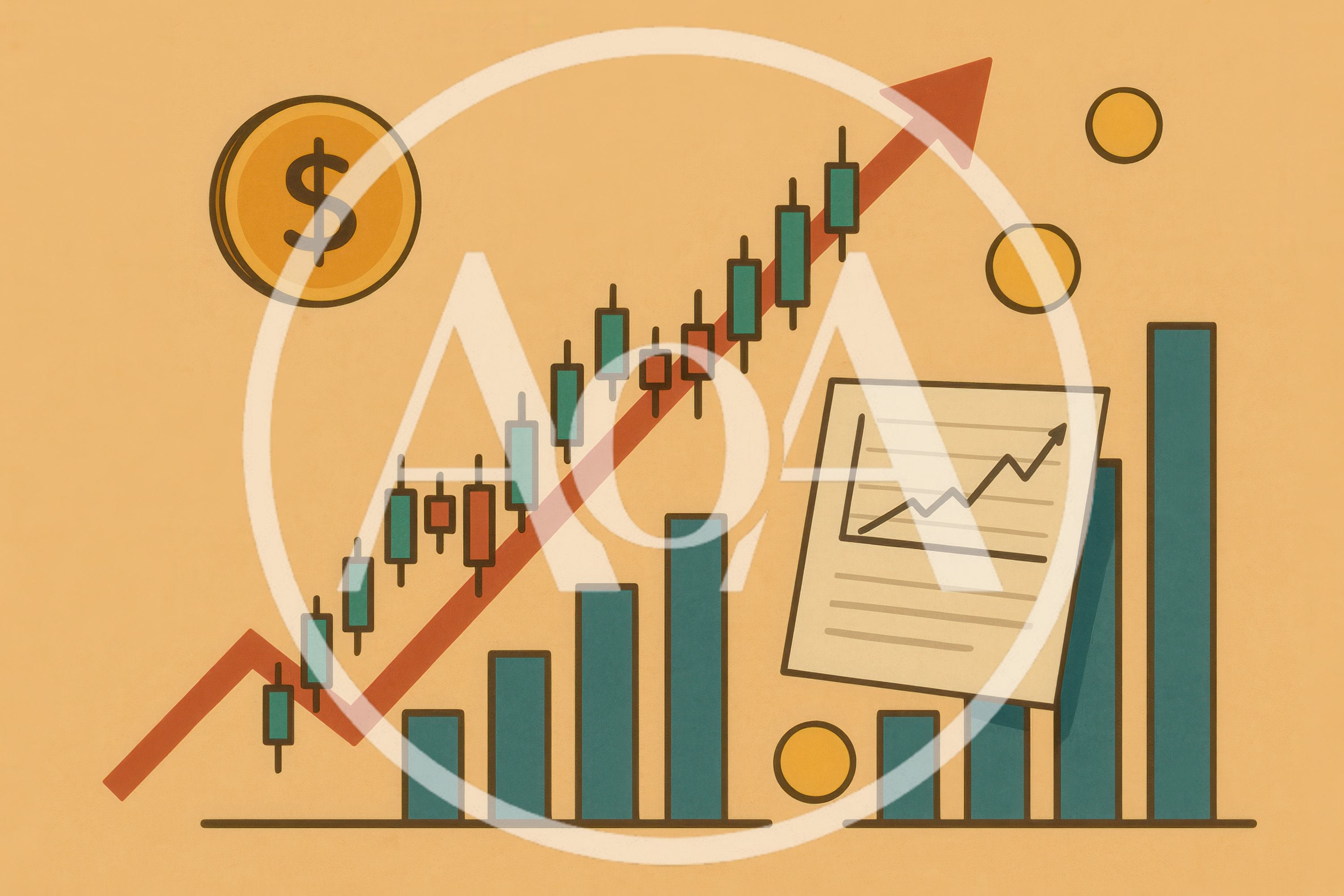 Financial Growth Chart With Candlestick Patterns And Coins