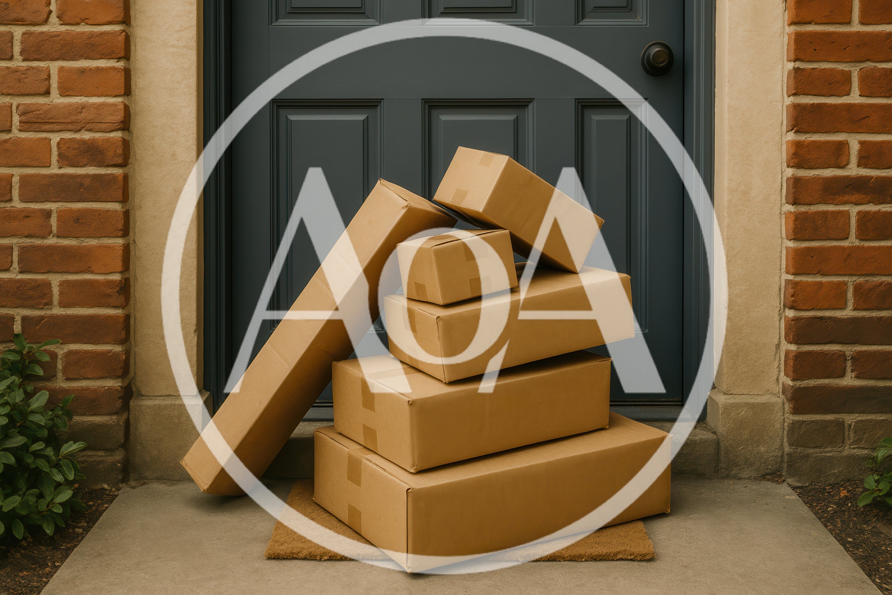Stack Of Cardboard Delivery Boxes On Front Porch