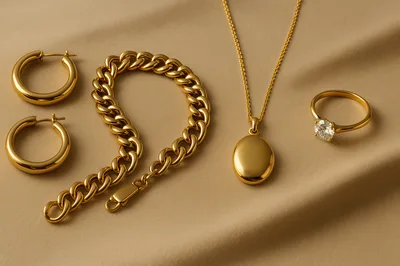 Gold Jewelry Set With Necklace Bracelet Earrings And Ring