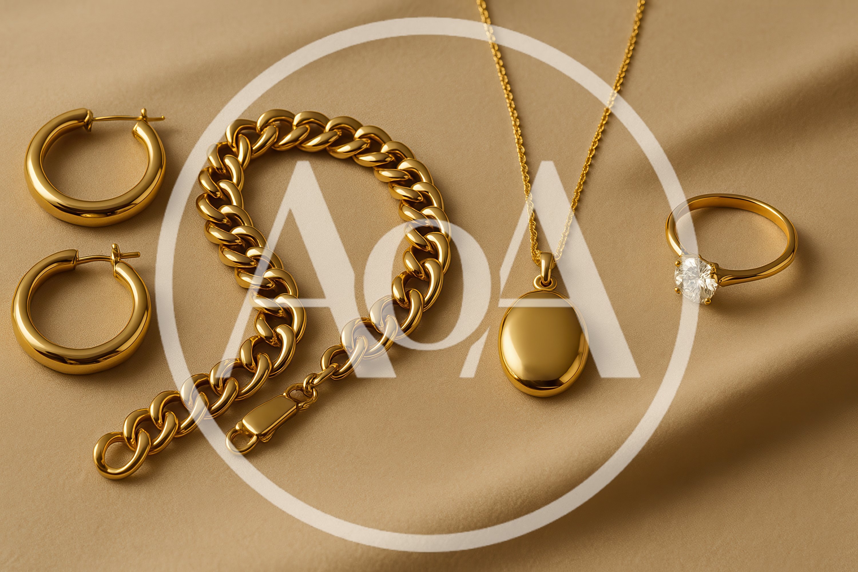 Gold Jewelry Set With Necklace Bracelet Earrings And Ring