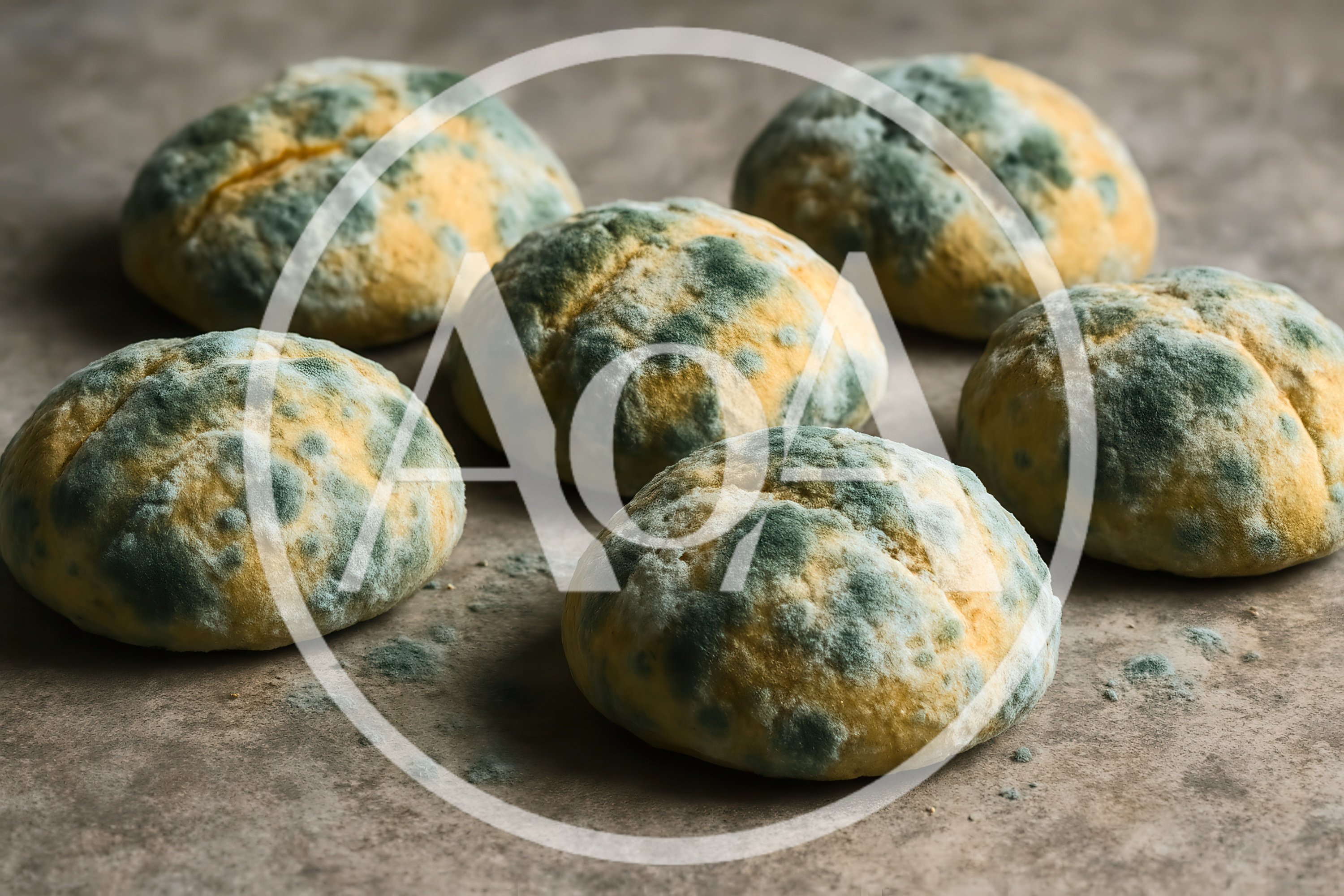 Group Of Moldy Bread Rolls On A Surface