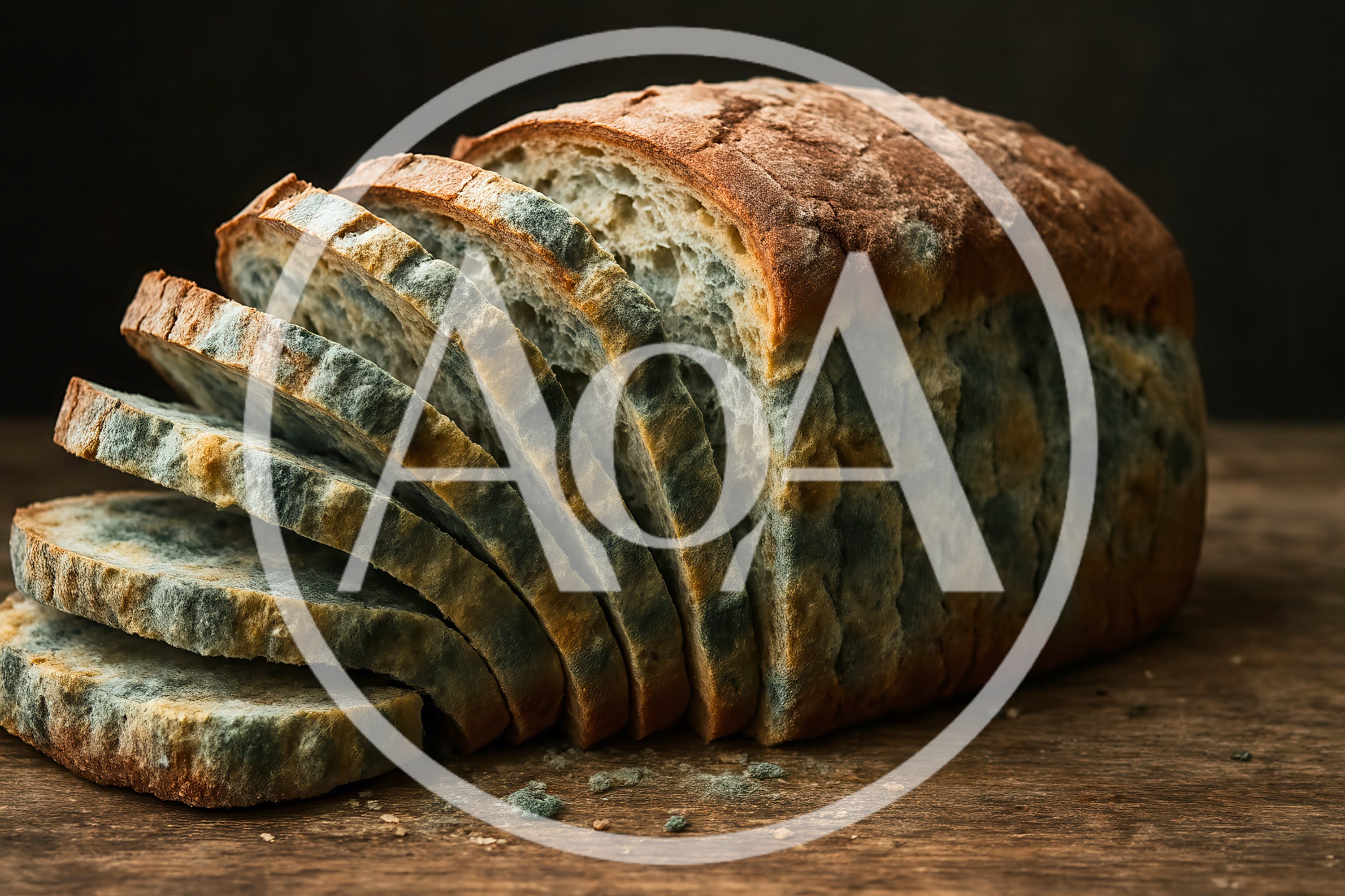 Moldy Sliced Loaf Of Bread On Wooden Table