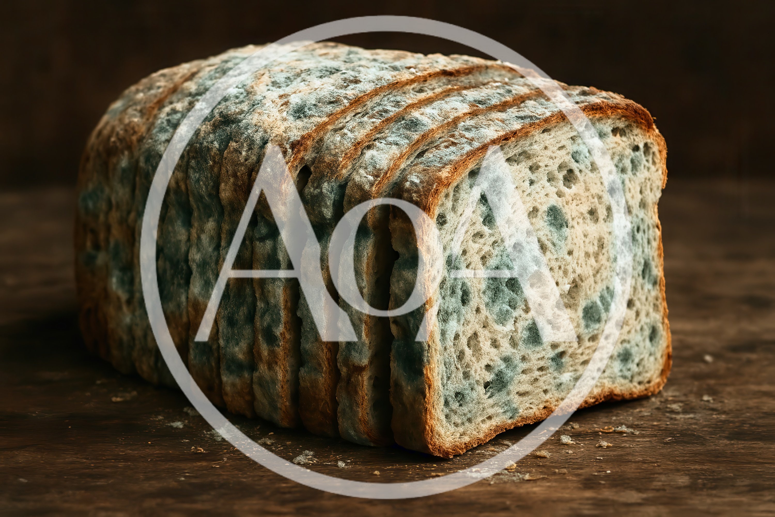 Moldy Sliced Bread Loaf on Wooden Surface