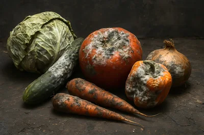 Assortment Of Decaying And Moldy Vegetables
