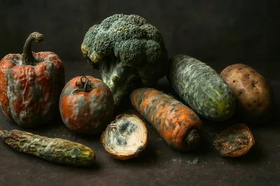 Assortment Of Decaying And Moldy Vegetables