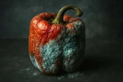 Decaying Red Bell Pepper With Mold Growth