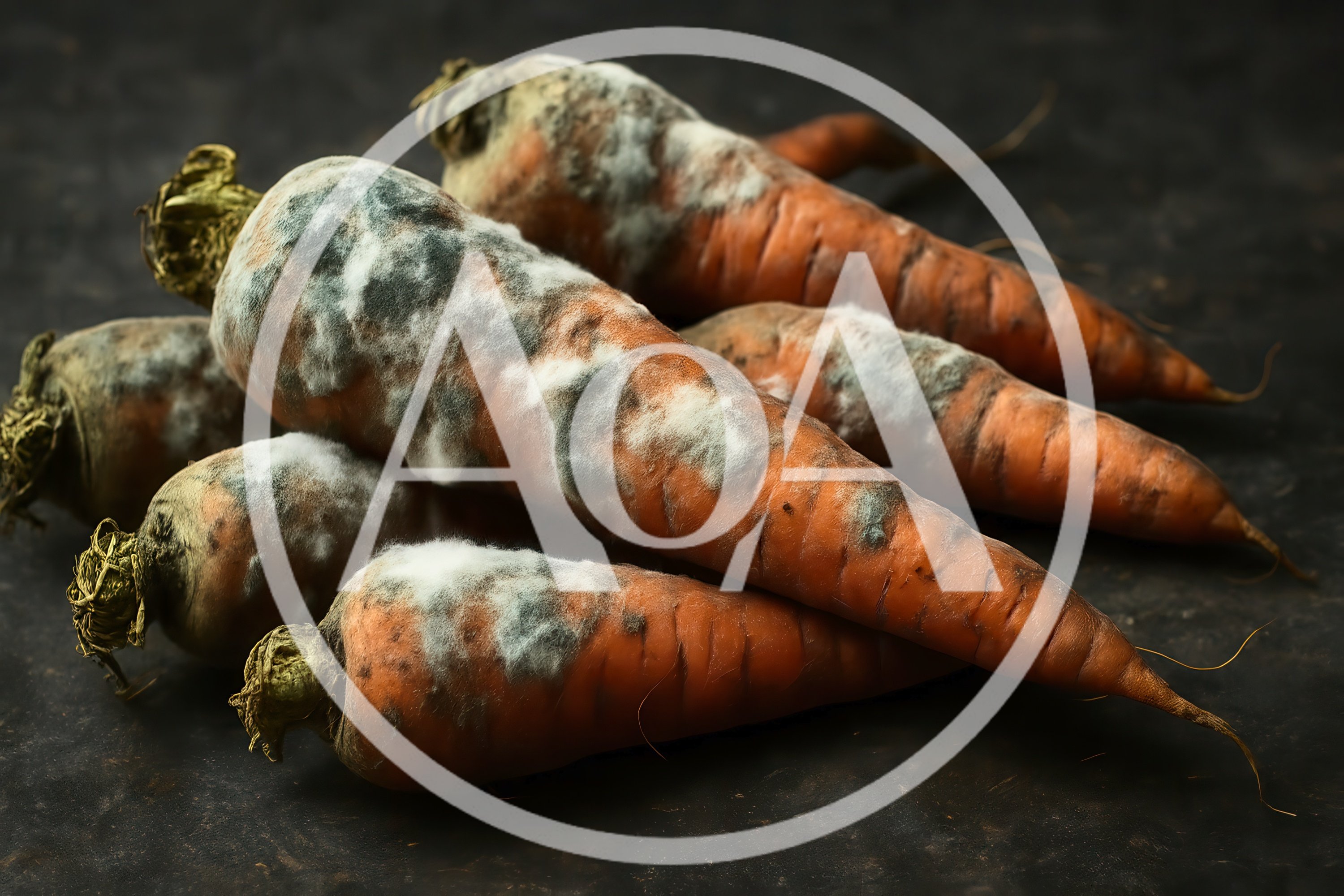 Group Of Moldy Carrots On Dark Surface