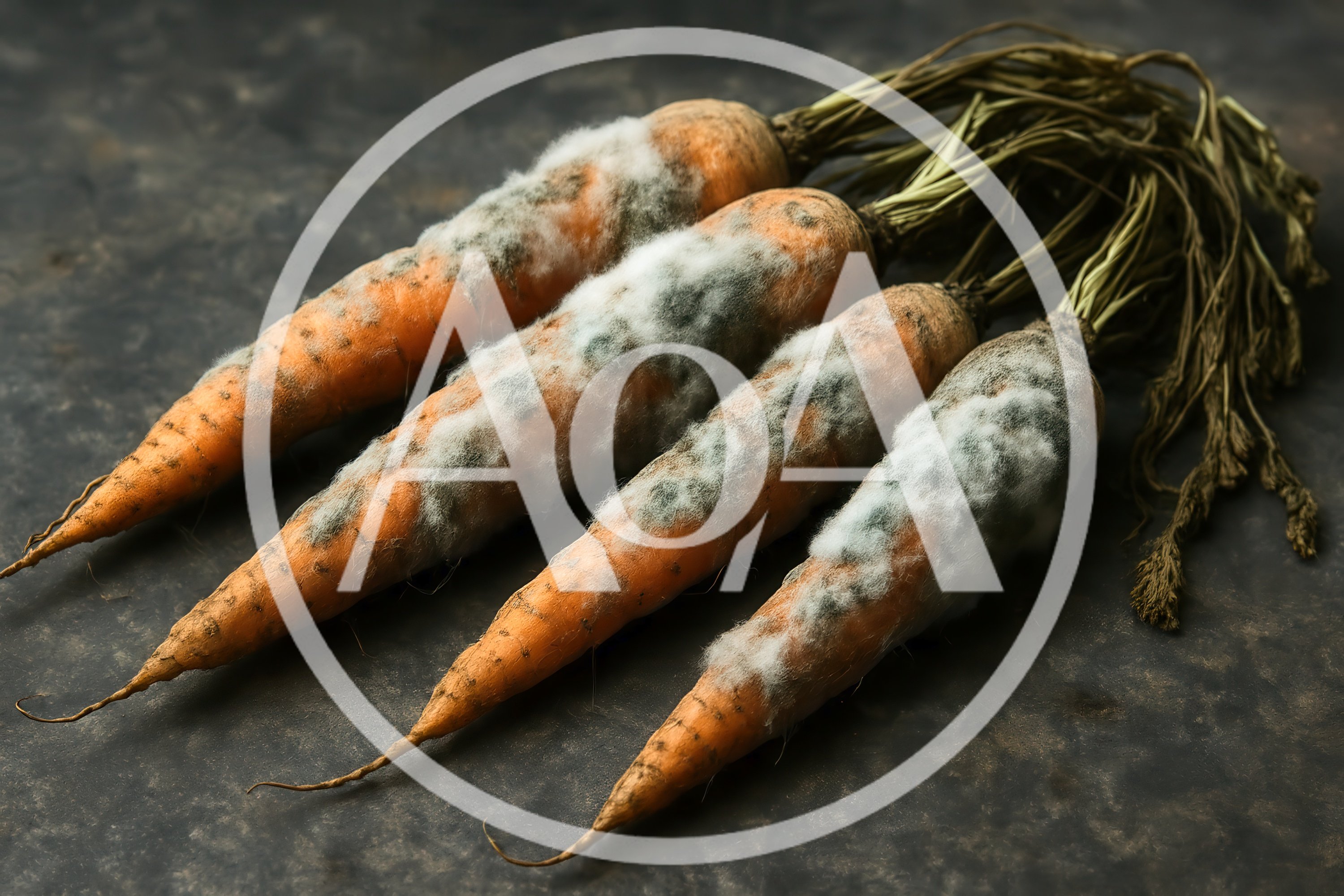 Four Moldy Carrots On A Dark Surface
