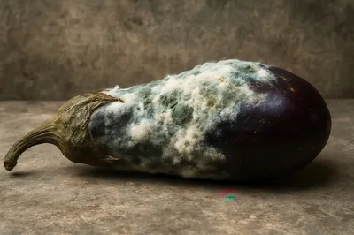 Single Rotten Eggplant With Mold Growth