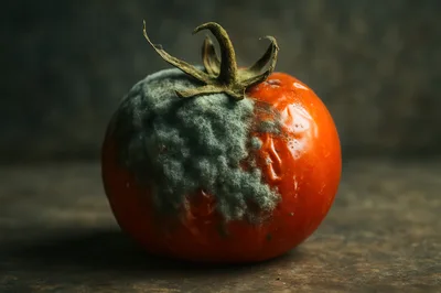 Single Rotten Tomato With Moldy Surface