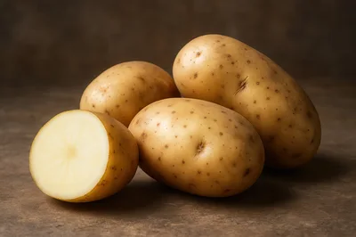 Fresh Raw Potatoes On A Textured Brown Surface