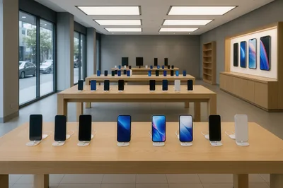 Modern Electronics Store Interior With Displayed Smartphones