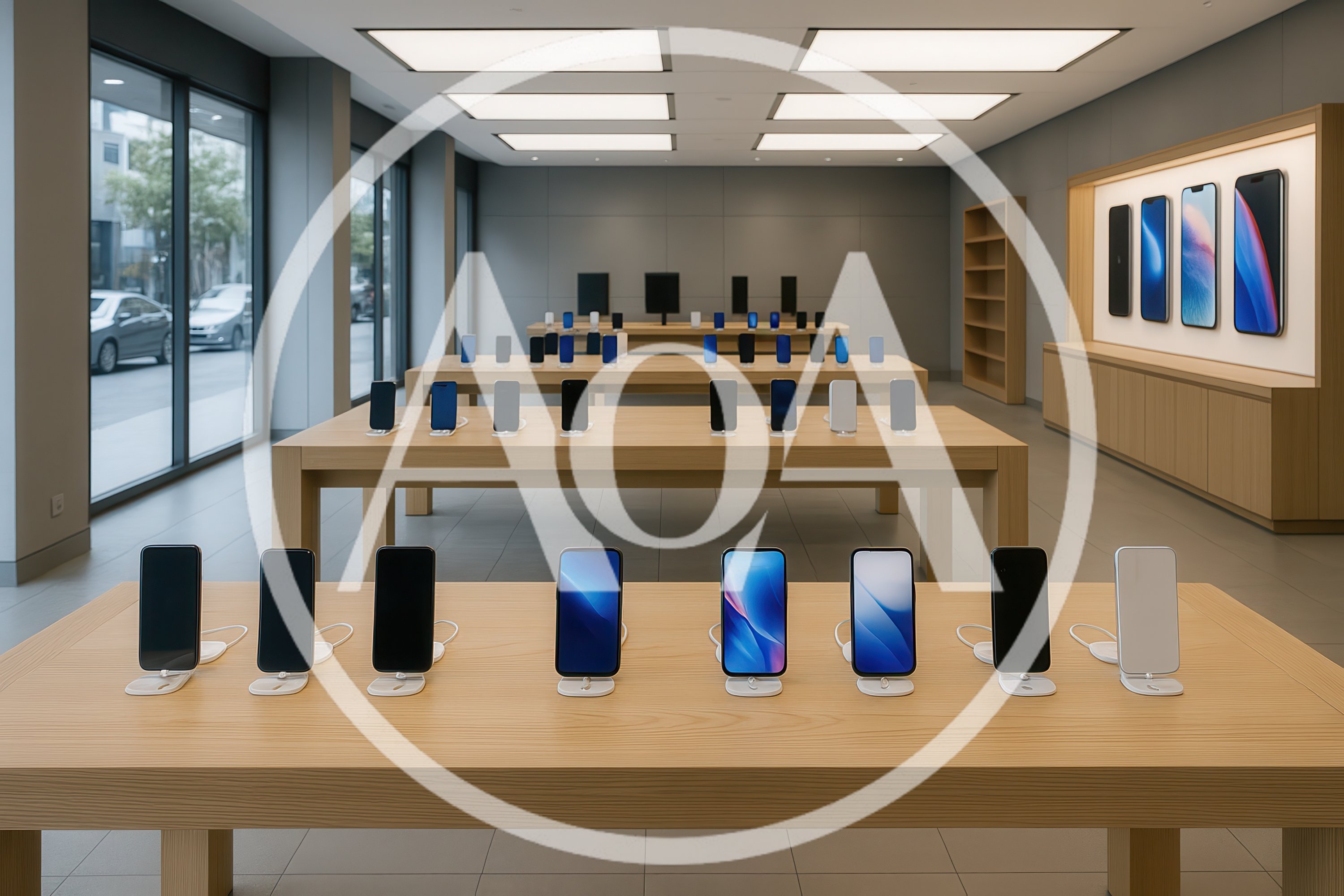 Modern Electronics Store Interior With Displayed Smartphones