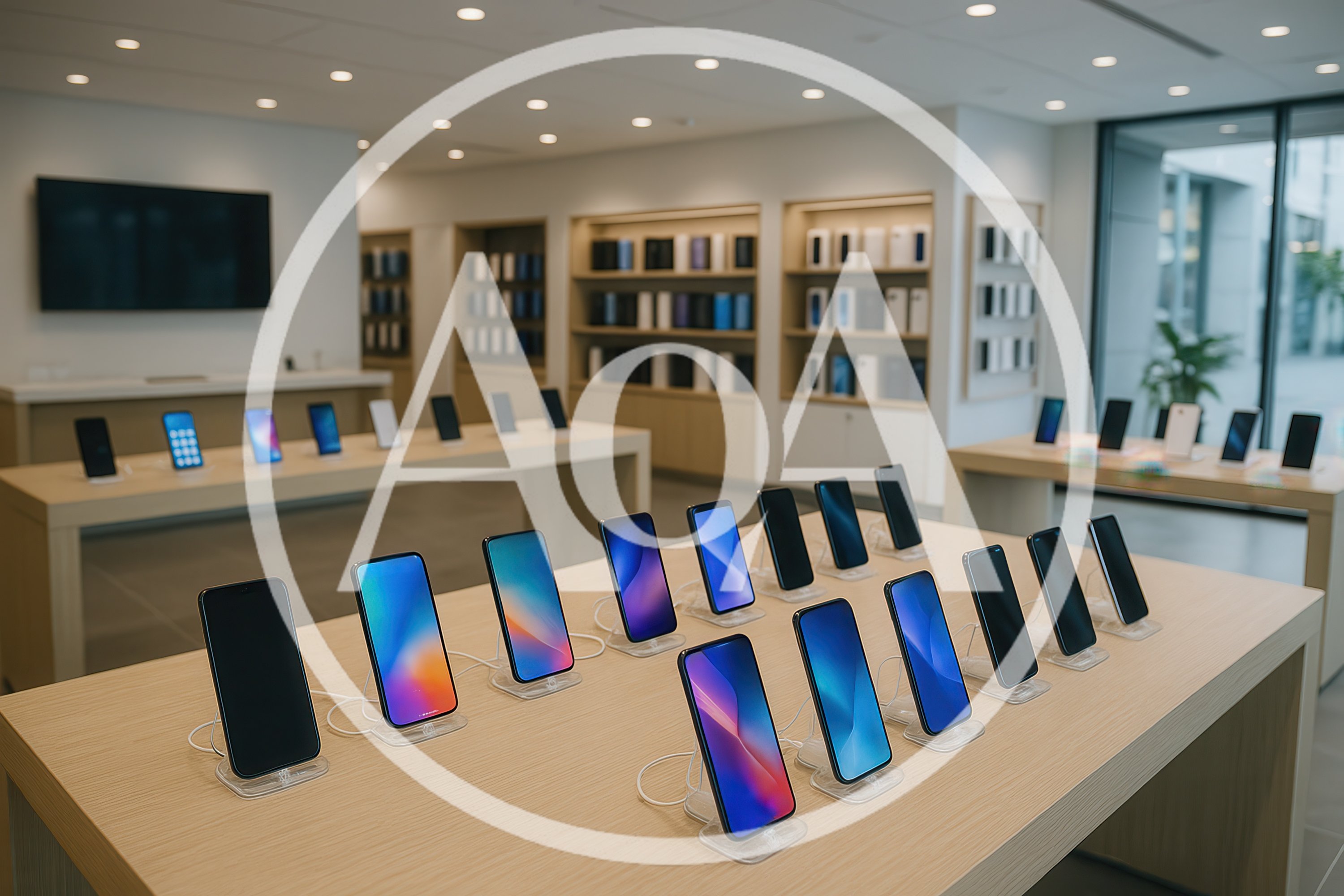 Modern Electronics Store Display With Rows Of Smartphones