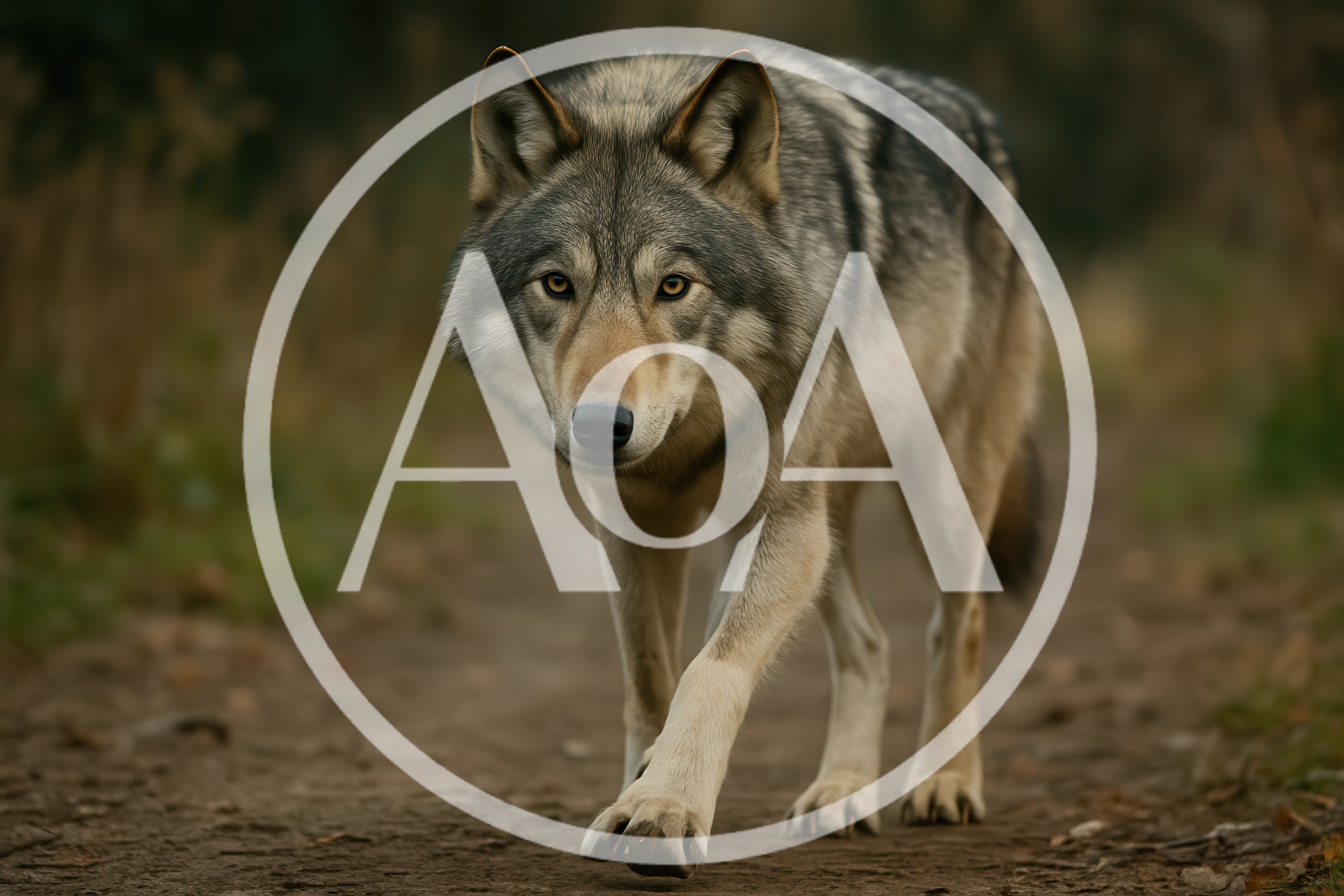 Gray Wolf Walking Along A Forest Path