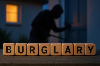 Burglary Concept With Wooden Blocks And Burglar Silhouette