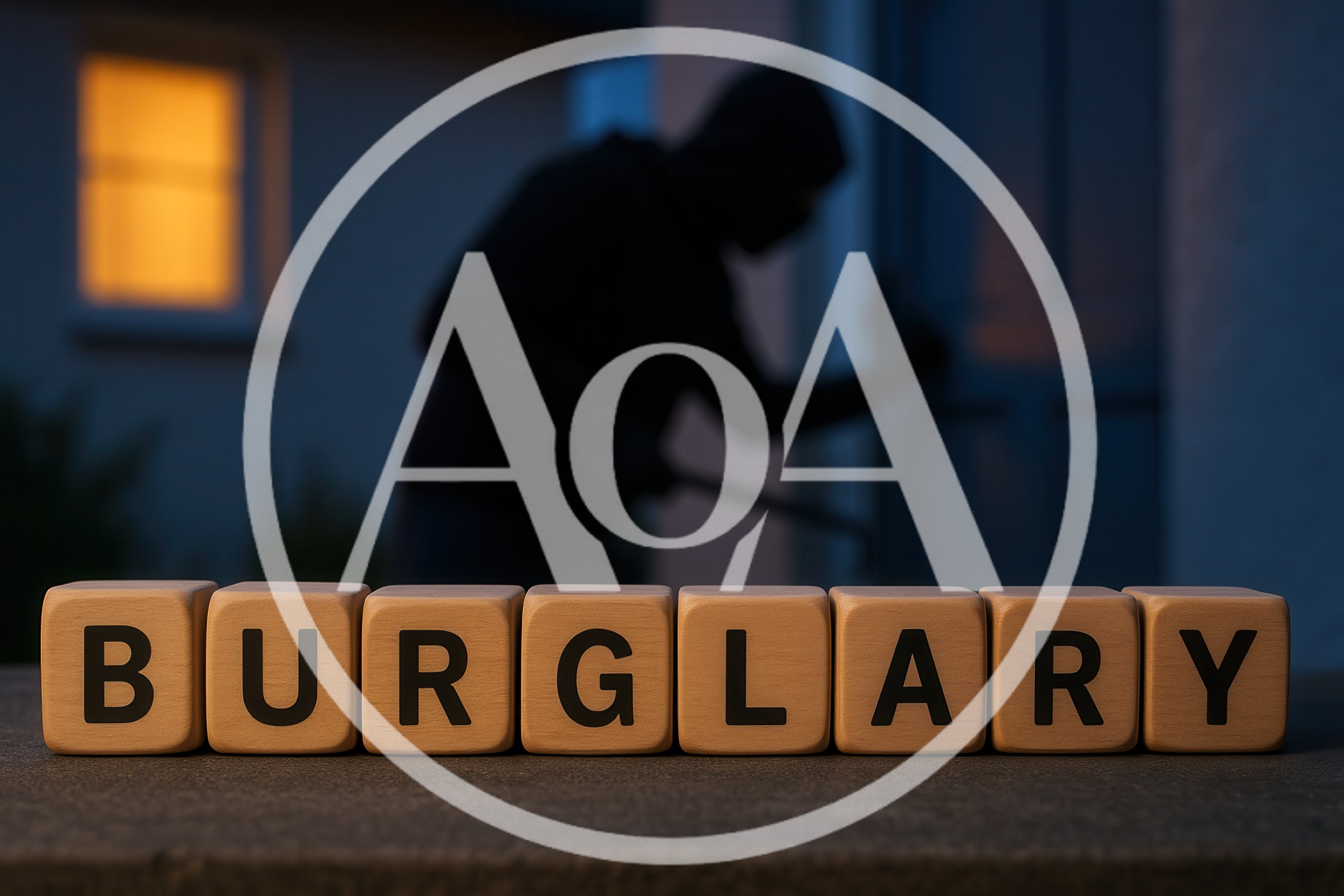 Burglary Concept With Wooden Blocks And Burglar Silhouette