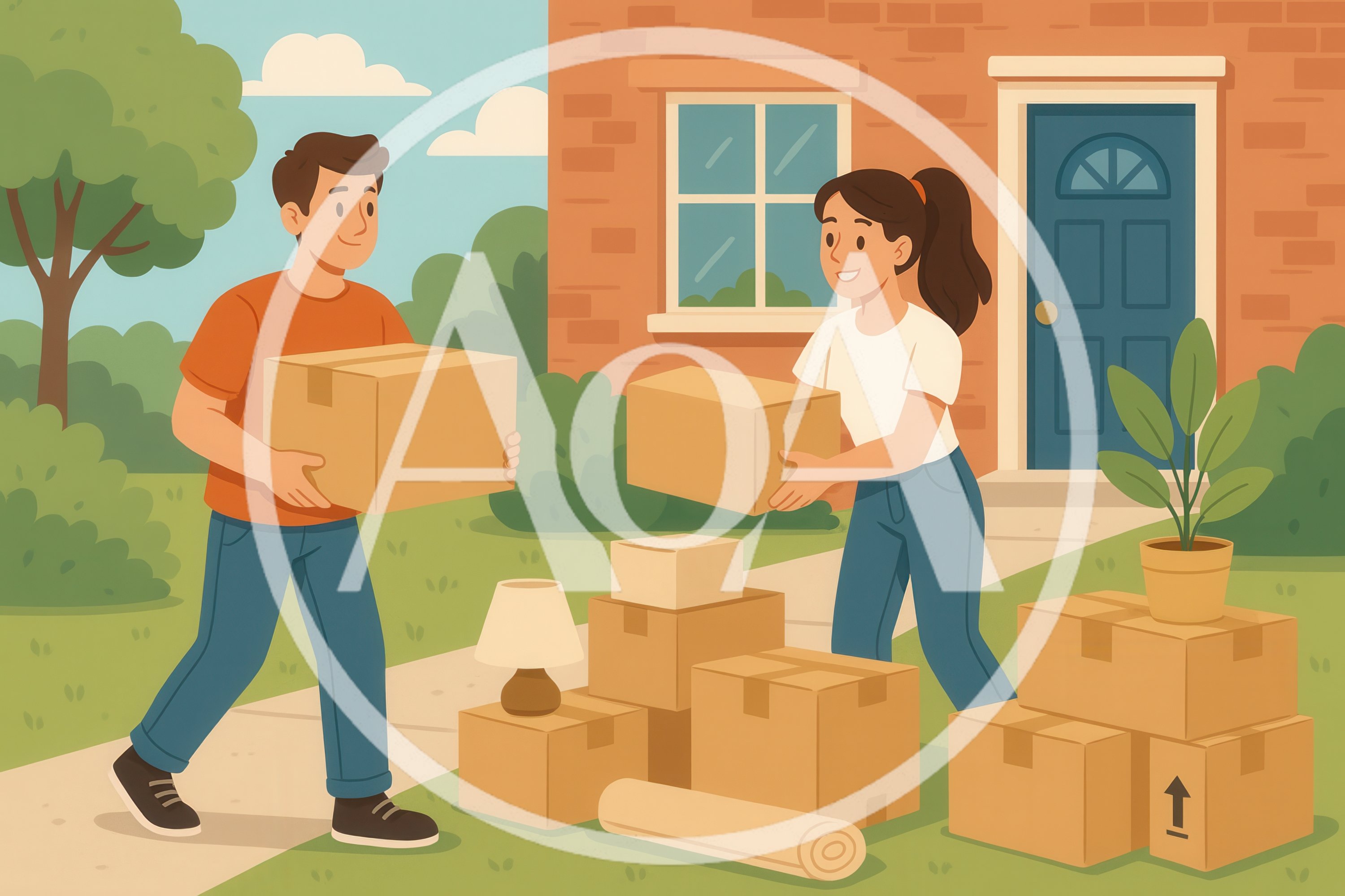 Young Couple Moving Into New Home With Cardboard Boxes