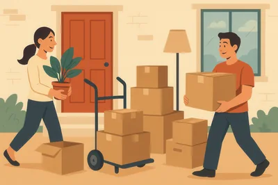 Couple Moving Into New Home With Cardboard Boxes