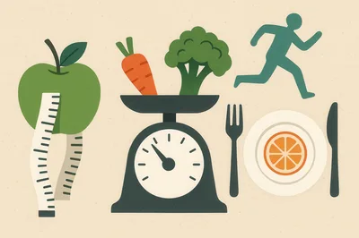 Healthy Lifestyle Icons With Diet And Exercise Elements