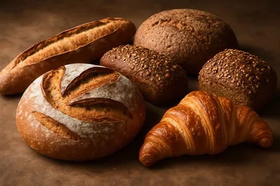 Assorted Freshly Baked Artisan Breads And Croissant