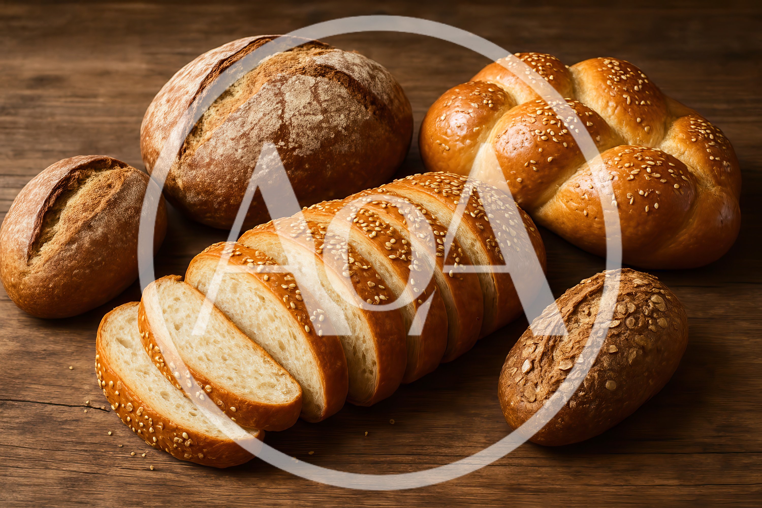 Assorted Freshly Baked Artisan Breads On Wooden Table