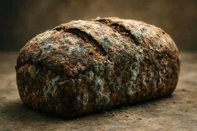 Loaf Of Moldy Bread On A Dark Surface