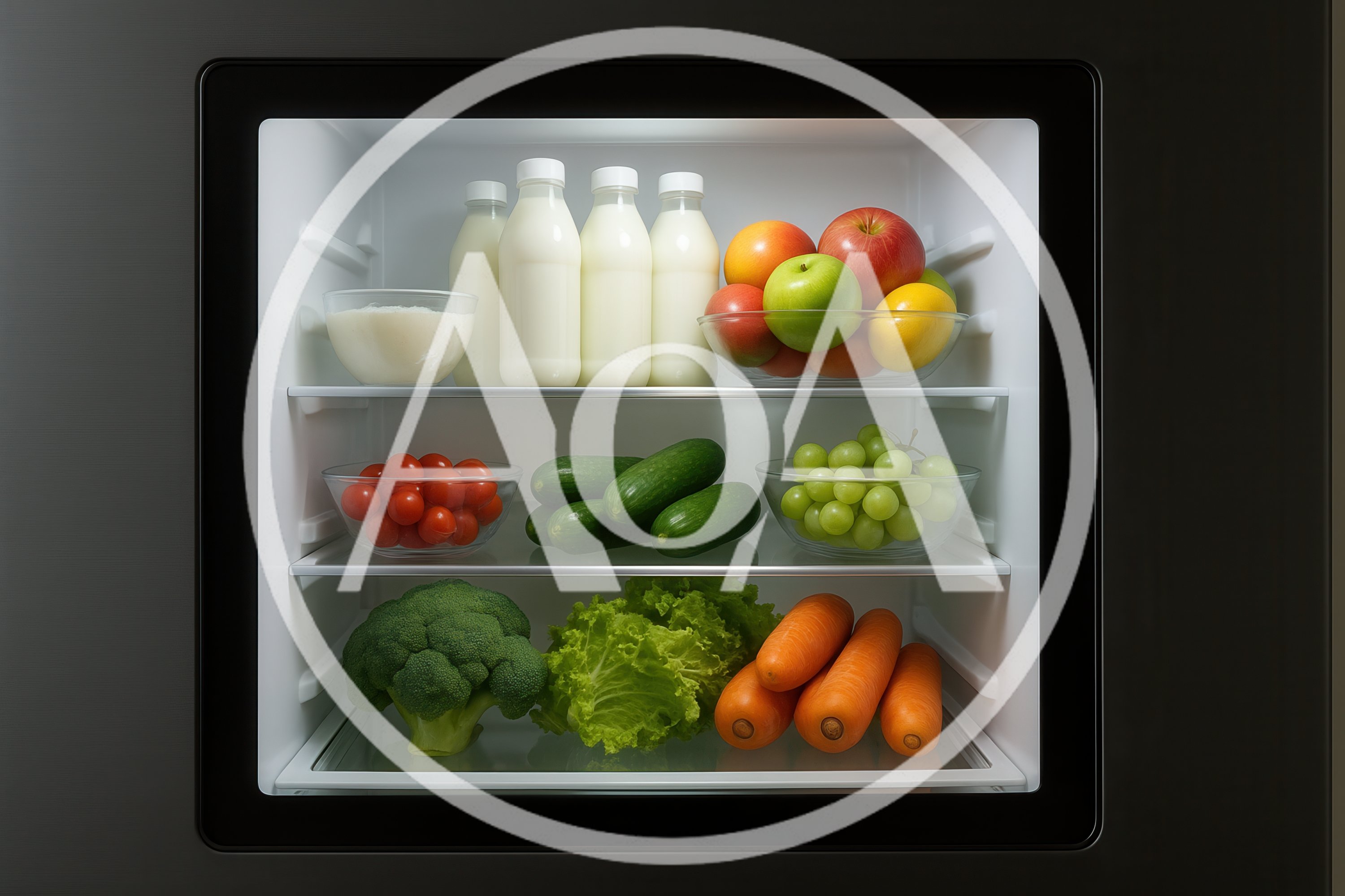 Open Refrigerator Filled With Fresh Produce And Dairy