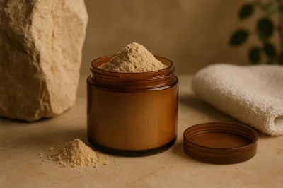 Amber Jar Filled With Natural Cosmetic Powder
