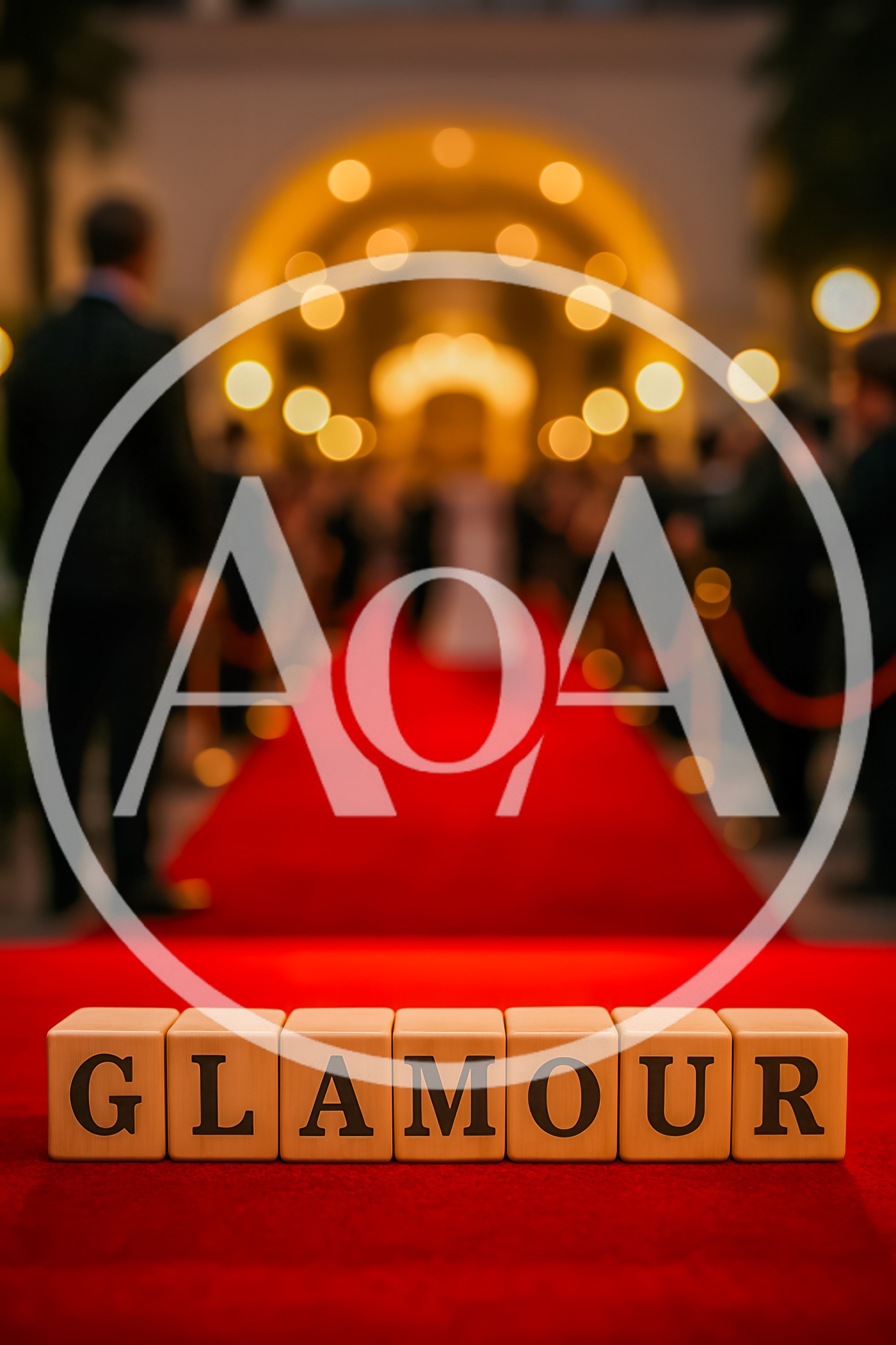 Glamour Word Spelled With Wooden Blocks On Red Carpet