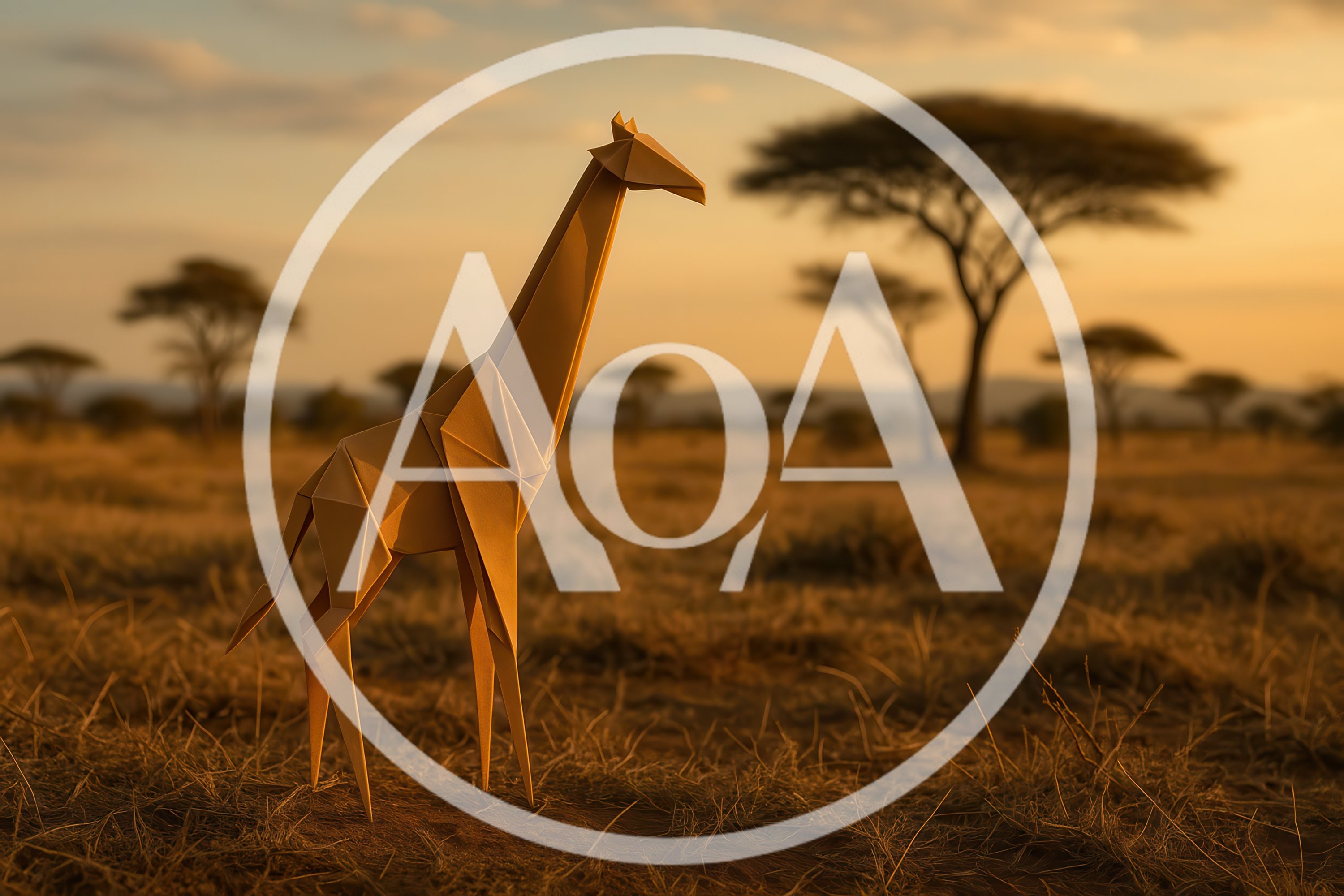 Origami Giraffe Standing In African Savanna At Sunset