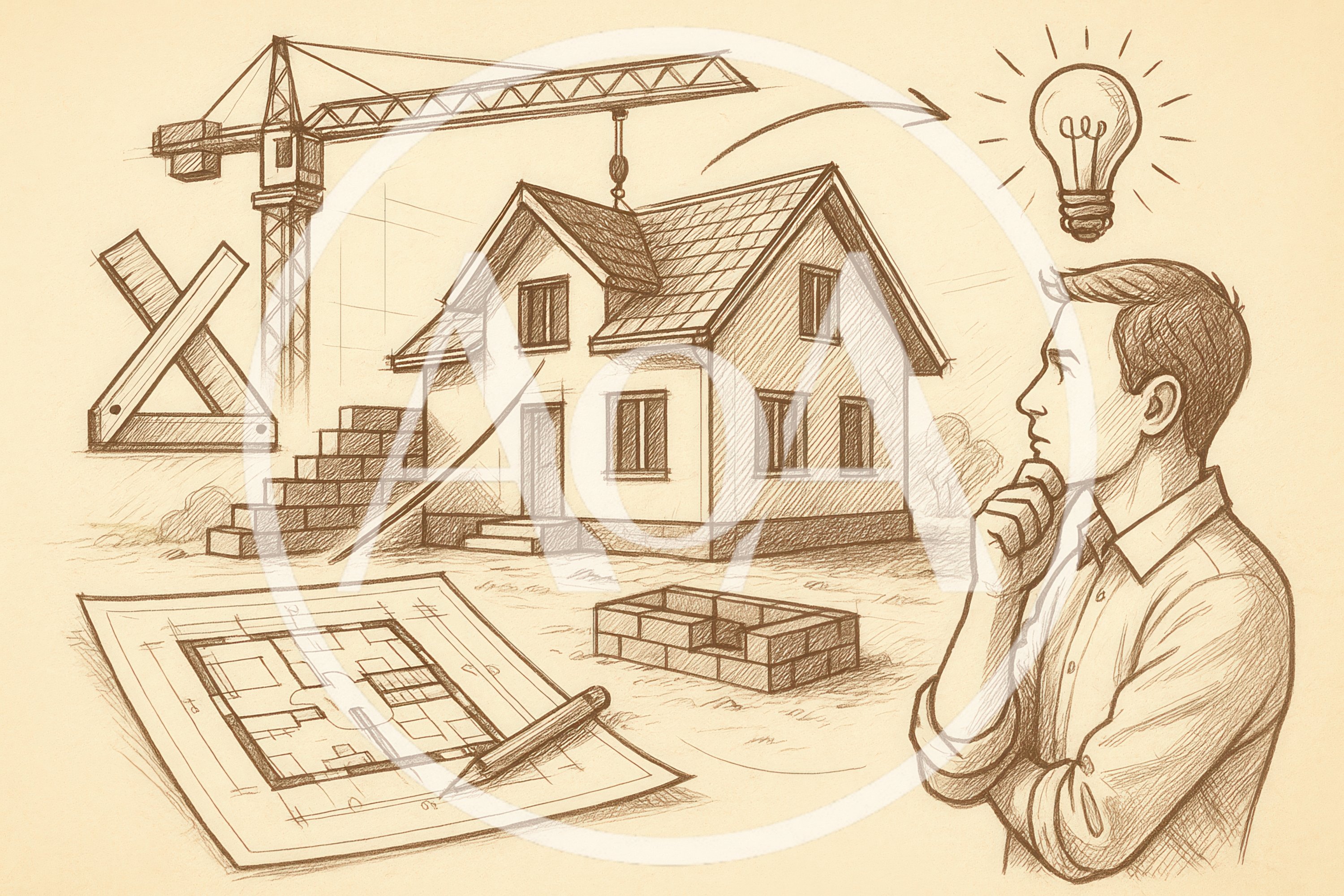 Architect Thinking About House Construction Project