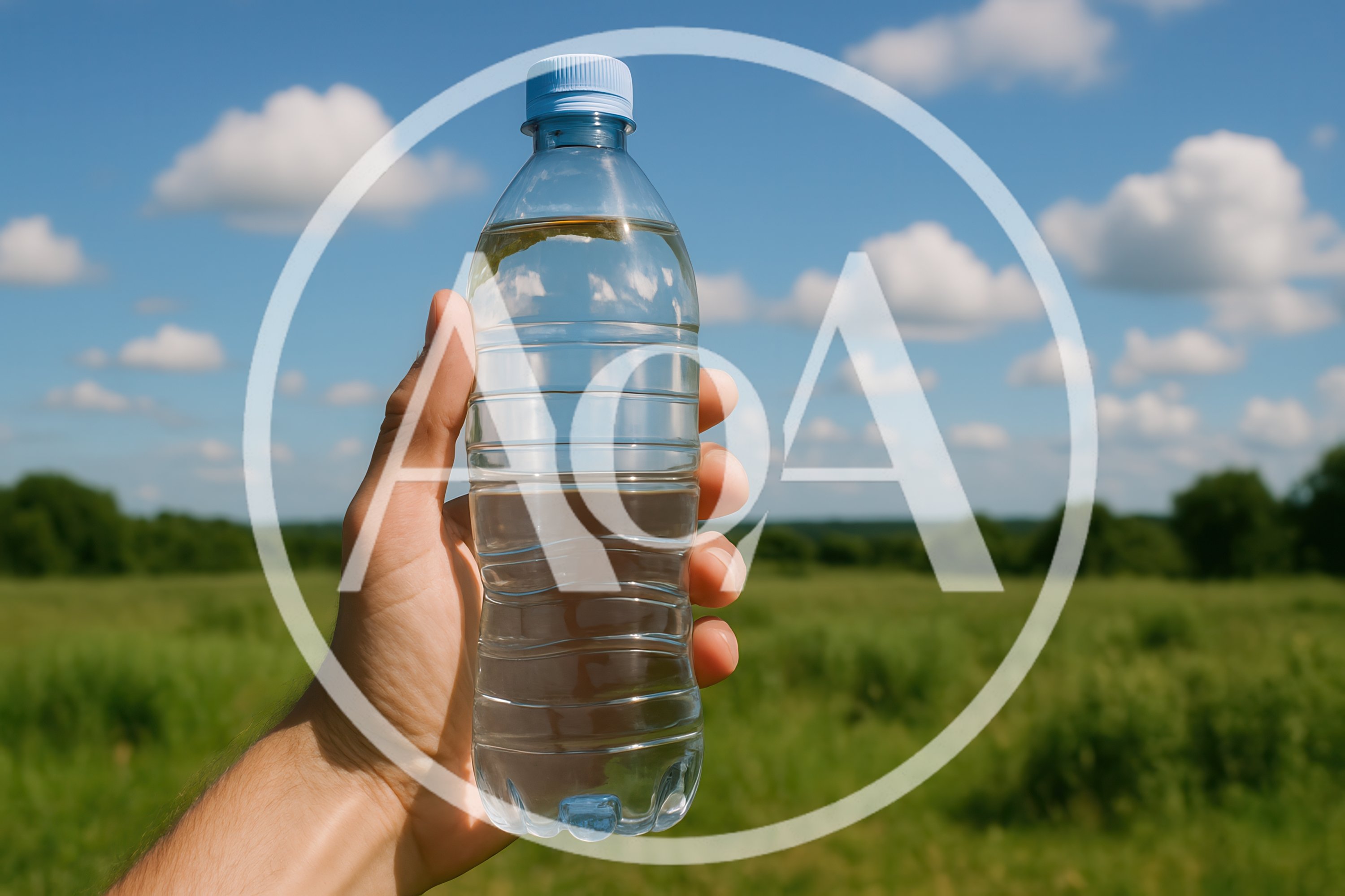 Hand Holding A Plastic Water Bottle In A Field