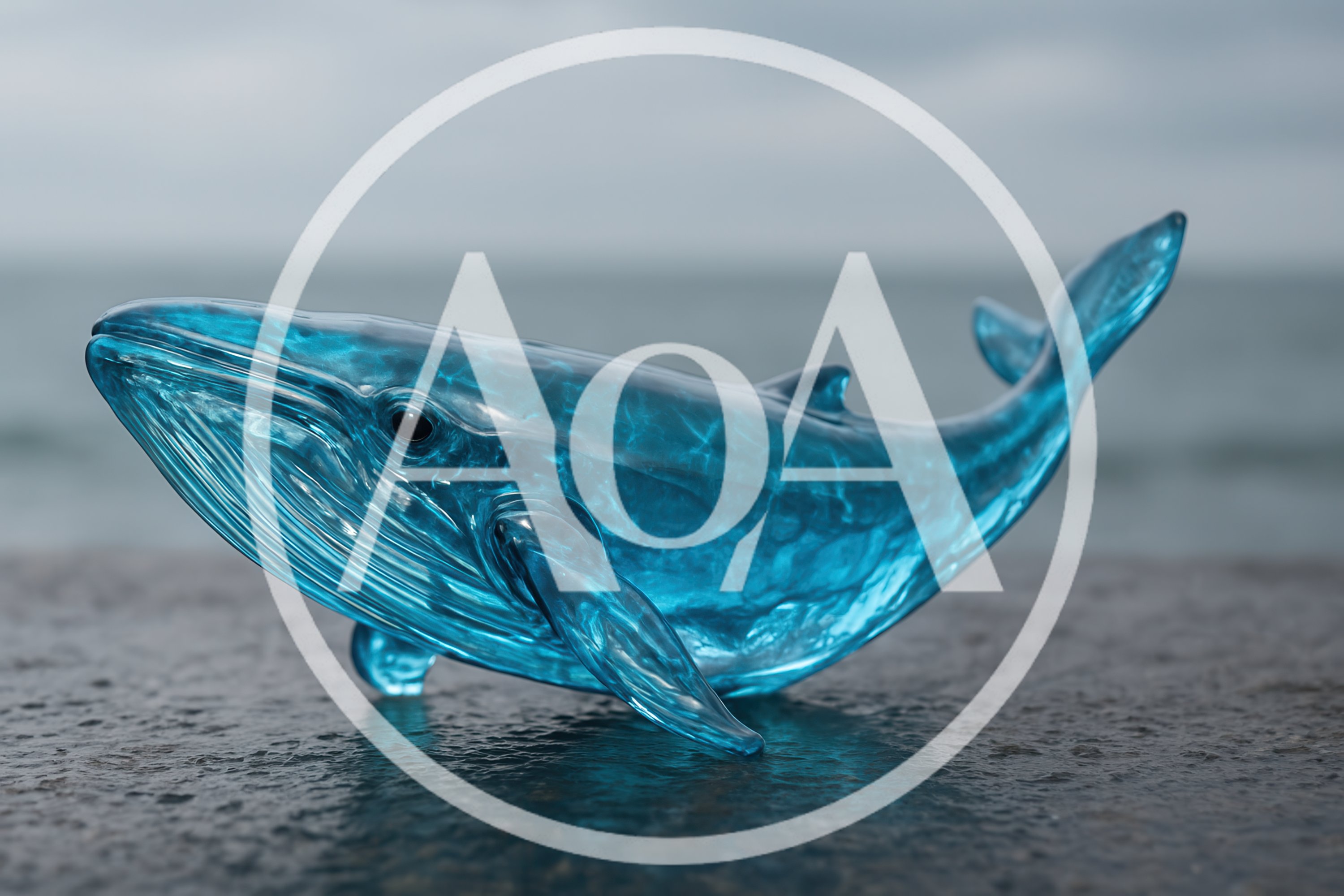 Blue Glass Whale Figurine On Wet Surface