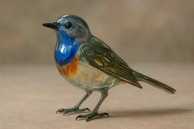 Glass Figurine Of A Bluethroat Bird