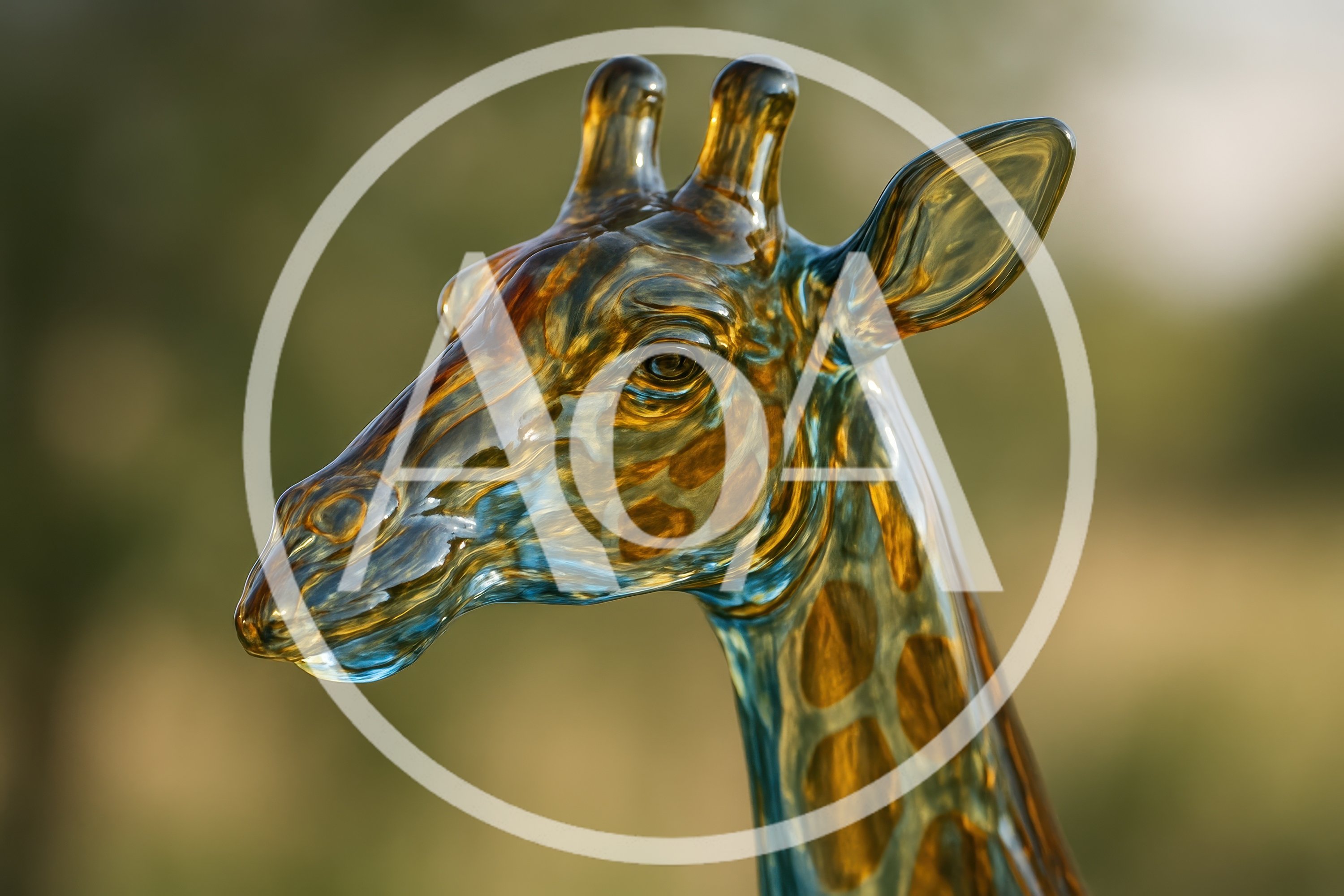 Glass Giraffe Sculpture With Amber And Blue Tones
