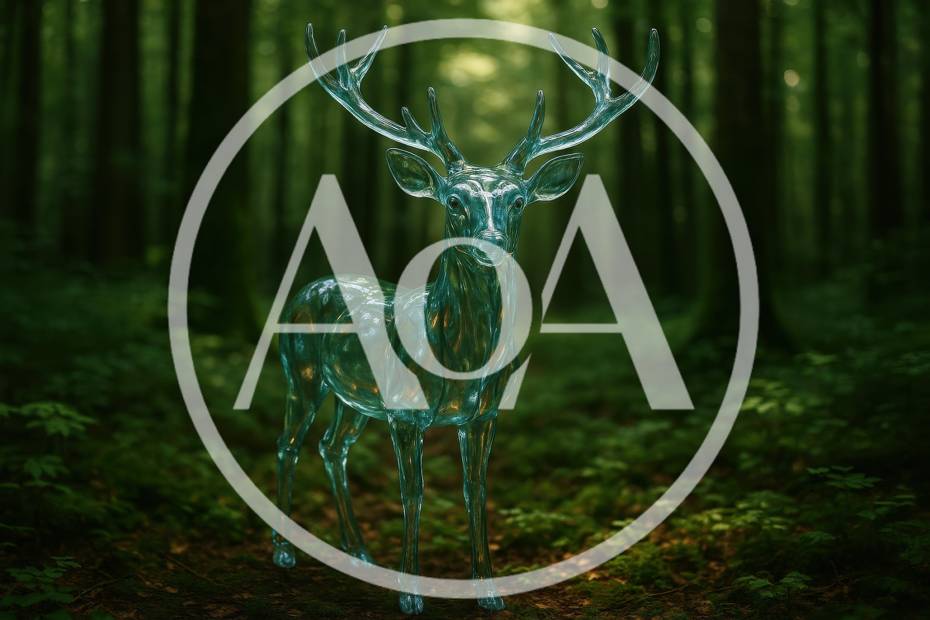 Transparent Glass Deer Standing In A Lush Forest