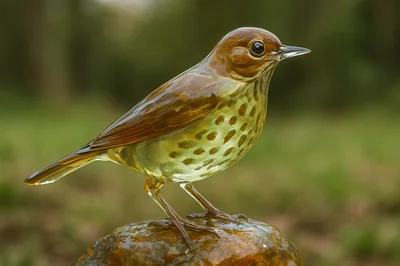 Glass Sculpture Of A Spotted Thrush Bird