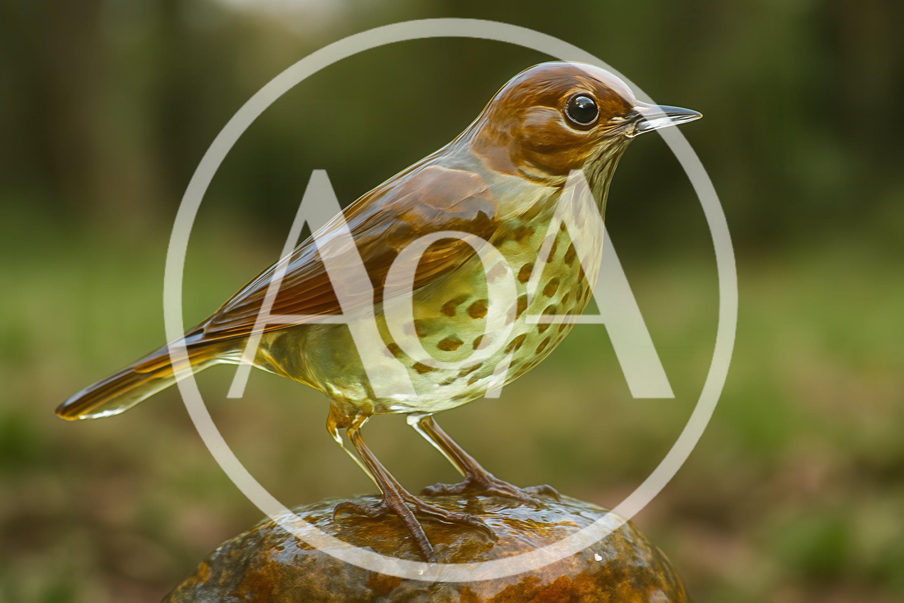 Glass Sculpture Of A Spotted Thrush Bird
