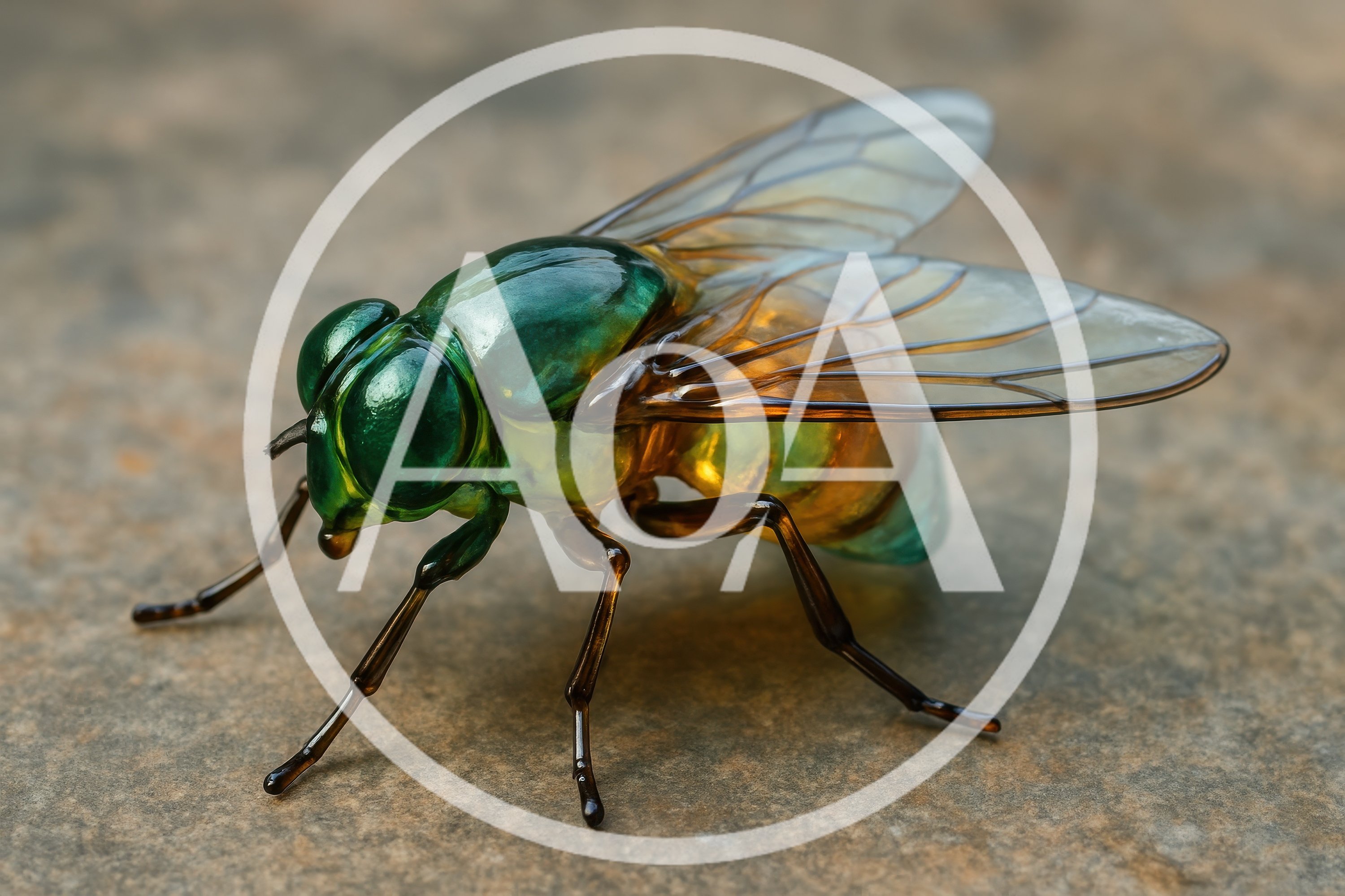 Glass Sculpture Of A Housefly On Stone Surface